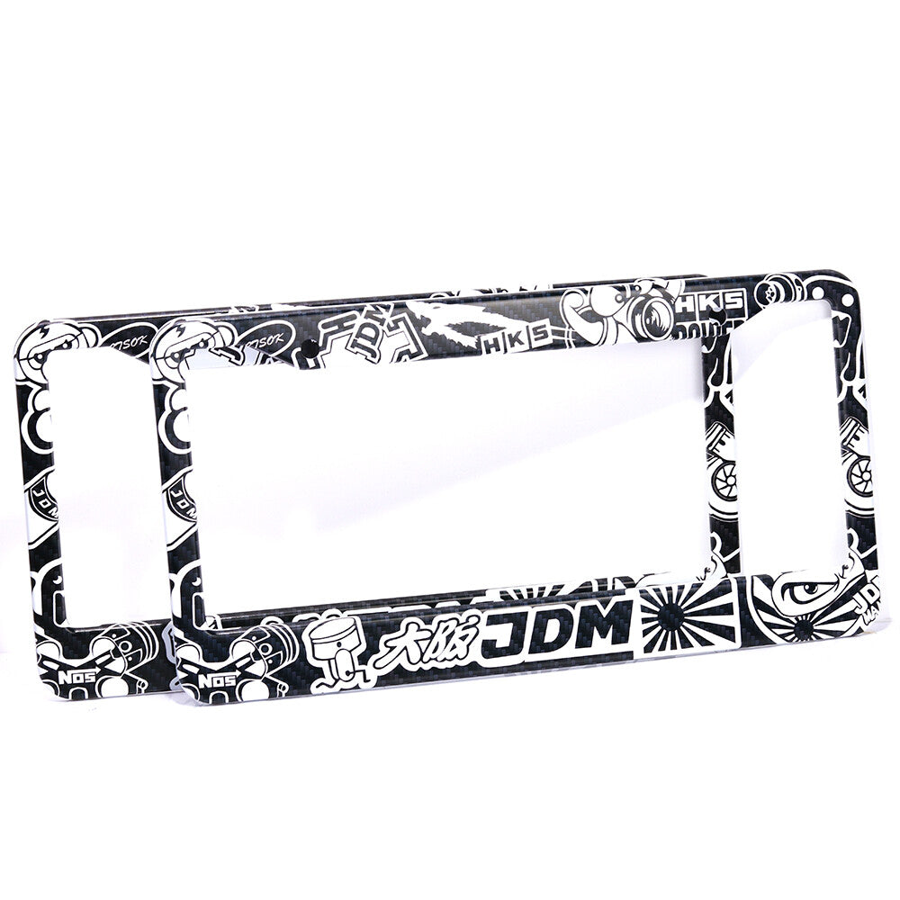 X2 JDM Graffiti USA Standard License Plate Frame Tag Cover Holder Black&White