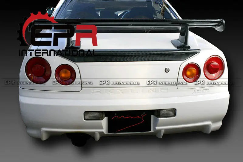 Car Styling for Nissan Skyline R34 GTR GTT Carbon Fiber MIN Style Rear Spoiler Glossy Fibre MI Trunk Wing Lip Racing Body Kit