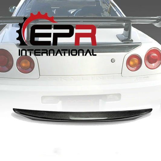 Car Styling for Nissan Skyline R34 GTR GTT Carbon Fiber MIN Style Rear Spoiler Glossy Fibre MI Trunk Wing Lip Racing Body Kit