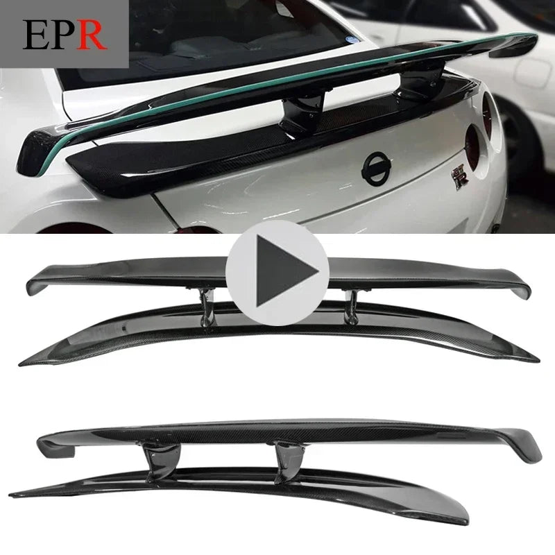 Car-Styling for Nissan R35 GTR Carbon Fiber VRS Style Hyper Narrow GT Spoiler Rear Trunk Wing Lips (Use OEM Brake Lights)