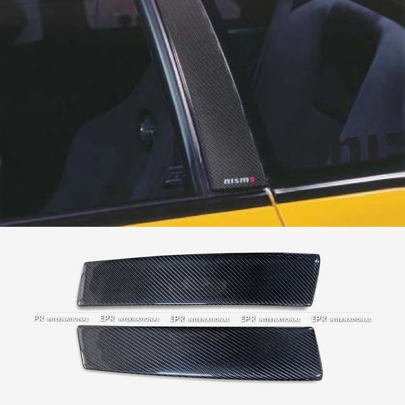 For Nissan Skyline R34 GTR Carbon Fiber B-Pillar Covers - OEM Style Exterior Trim 1999-2002