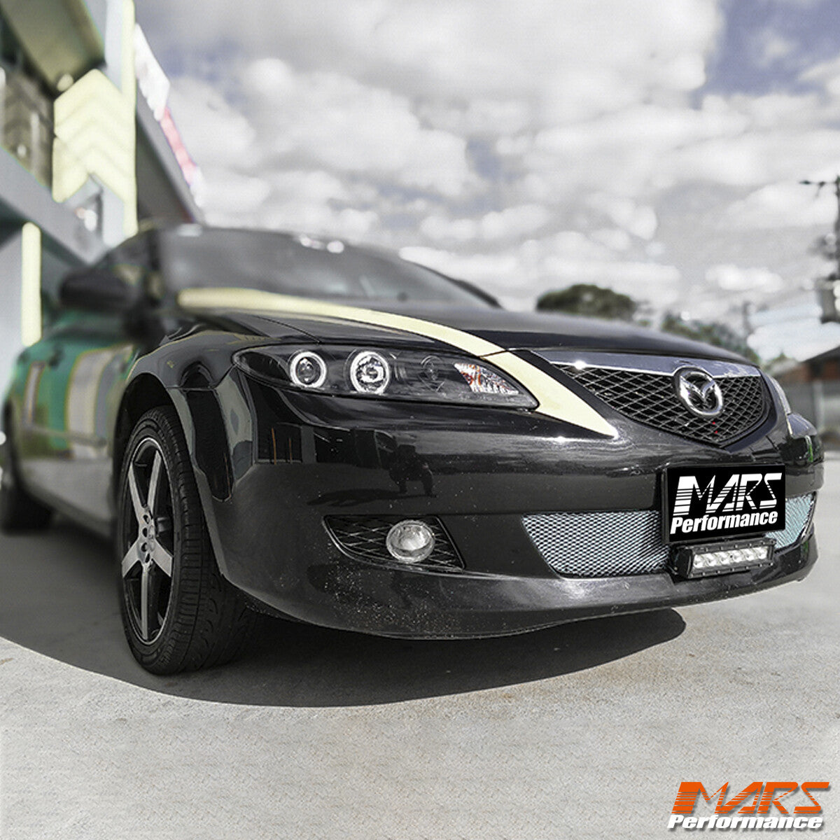 Black DRL LED CCFL Angel-Eye Projector Head Lights for Mazda 6 02-07 Sedan Hatch