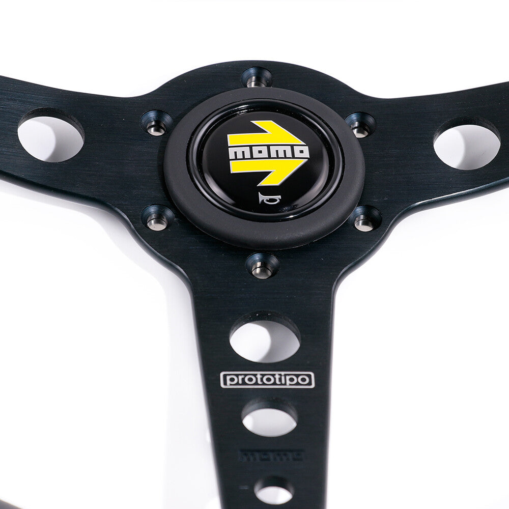 350Mm MOMO P1 Prototipo Black Spoke Leather Flat Sport Steering Wheel