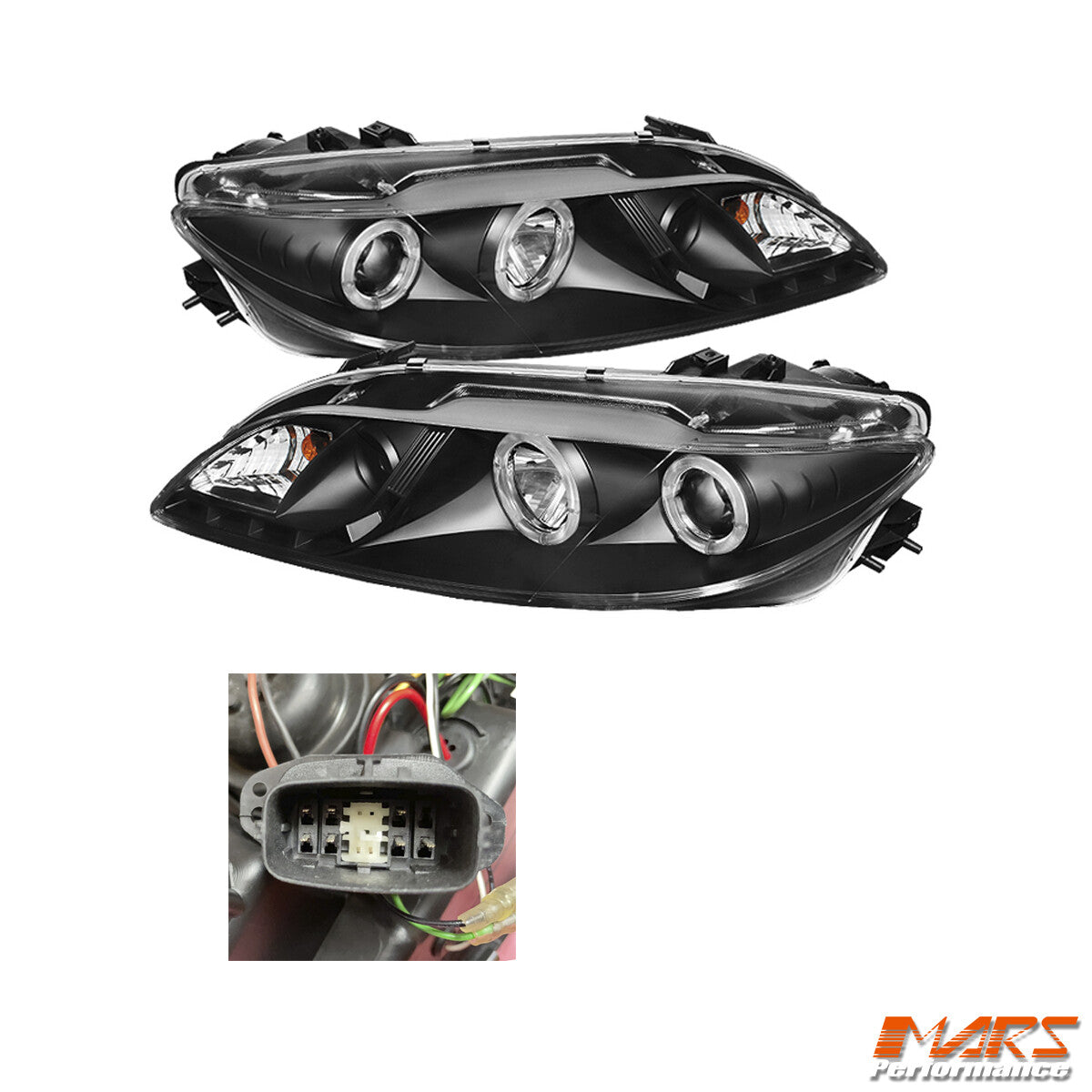 Black DRL LED CCFL Angel-Eye Projector Head Lights for Mazda 6 02-07 Sedan Hatch