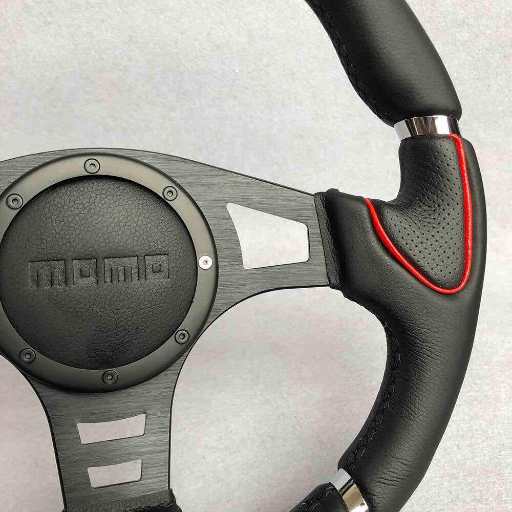 MOMO Black 350Mm Flat Spoke Car Sport Steering Wheel Big Horn