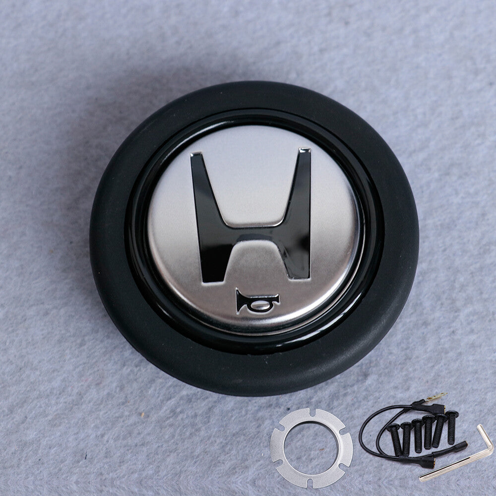 H Horn Button MOMO Tuner 350Mm Leather Flat Spoke Drift Steering Wheel