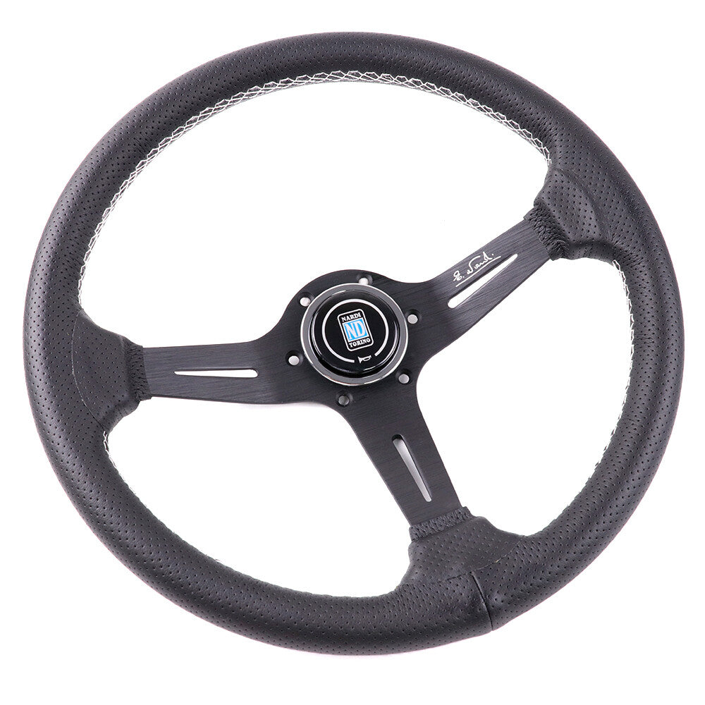 NARDI 350Mm Steering Wheel Aluminum Spoke Perforated Leather White Stitching
