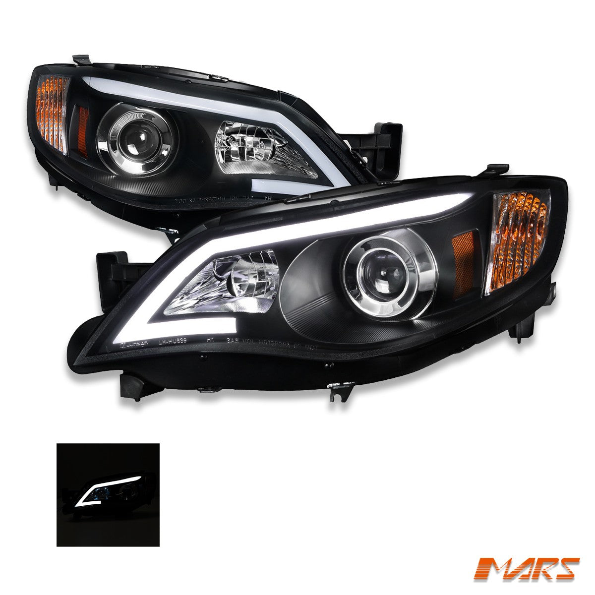 Black LED DRL Day-Time Projector Head Lights for Subaru Impreza 07-13 RS WRX Sti
