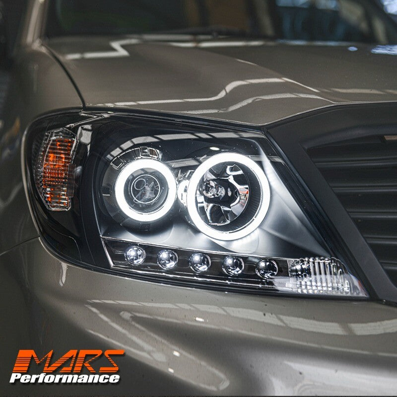 Black High Power LED DRL Halo Projector Headlights for TOYOTA HILUX VIGO 2005-11