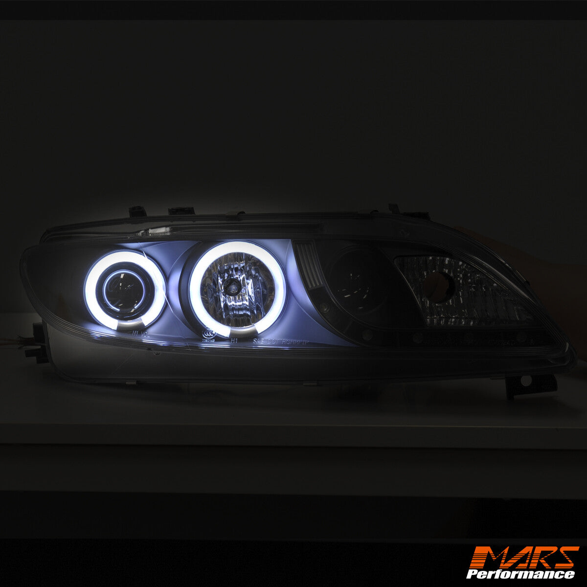 Black DRL LED CCFL Angel-Eye Projector Head Lights for Mazda 6 02-07 Sedan Hatch