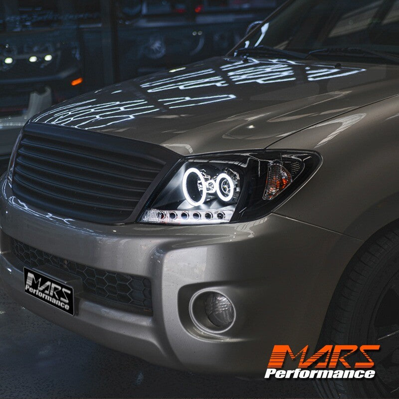 Black High Power LED DRL Halo Projector Headlights for TOYOTA HILUX VIGO 2005-11