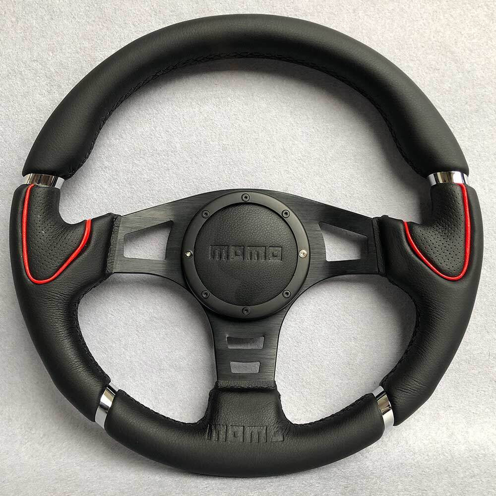 MOMO Black 350Mm Flat Spoke Car Sport Steering Wheel Big Horn