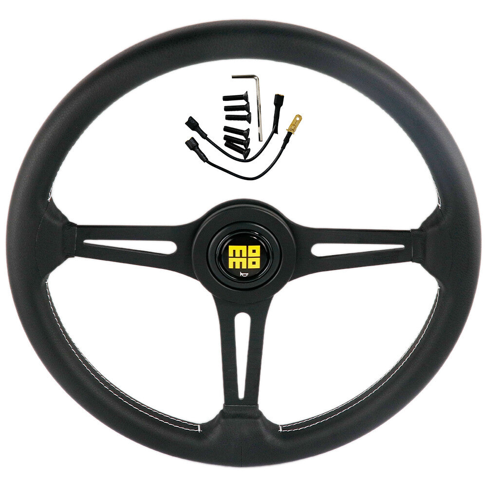 370Mm MOMO Italy Leather Black Spoke Sport Steering Wheel
