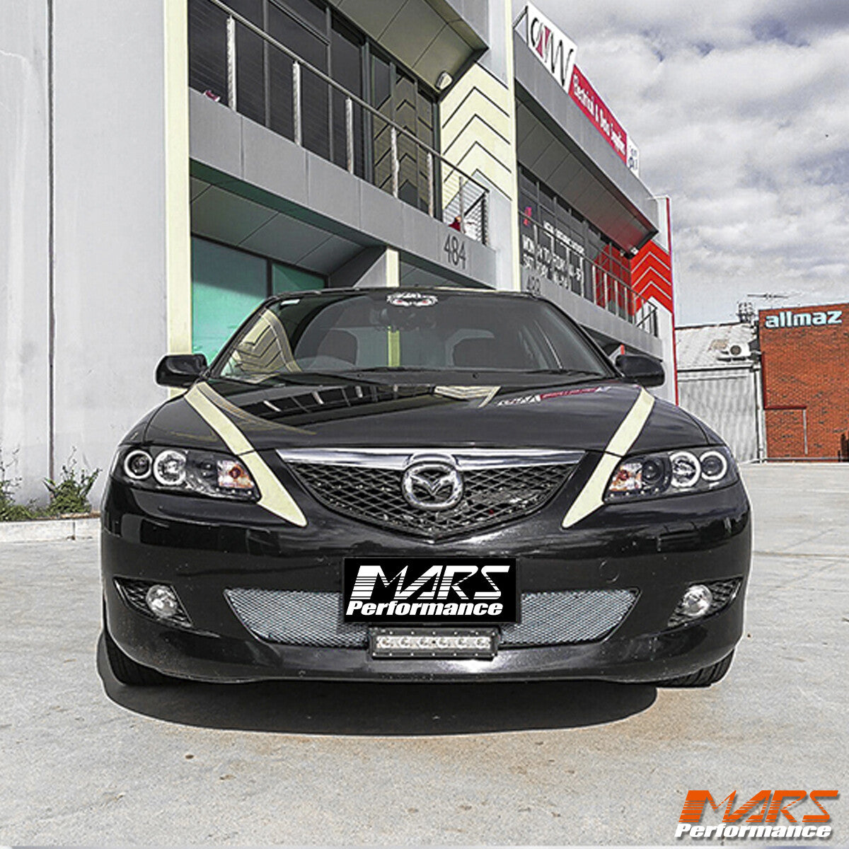 Black DRL LED CCFL Angel-Eye Projector Head Lights for Mazda 6 02-07 Sedan Hatch