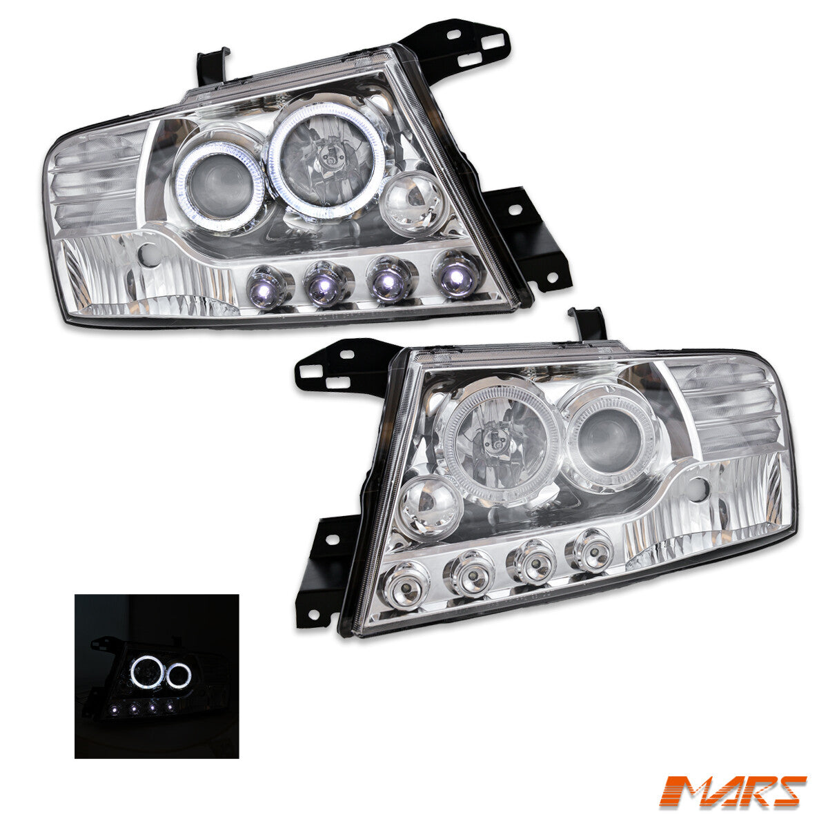 Crystal High Power LED Angel-Eyes Head Lights for MITSUBISHI PAJERO 00-06 NM NP