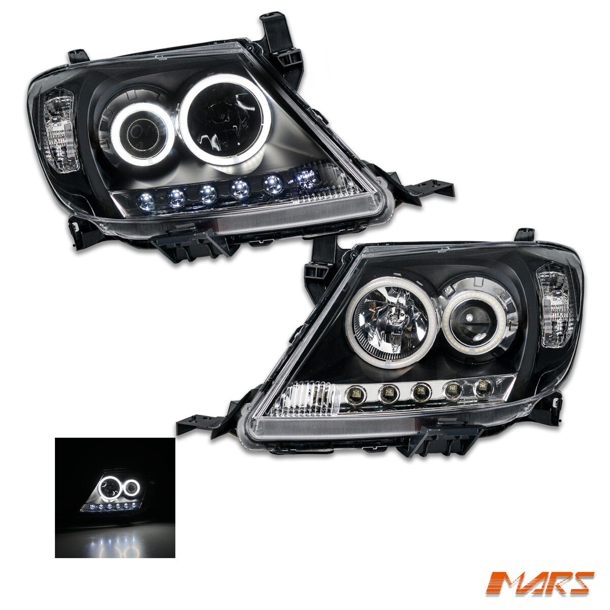 Black High Power LED DRL Halo Projector Headlights for TOYOTA HILUX VIGO 2005-11