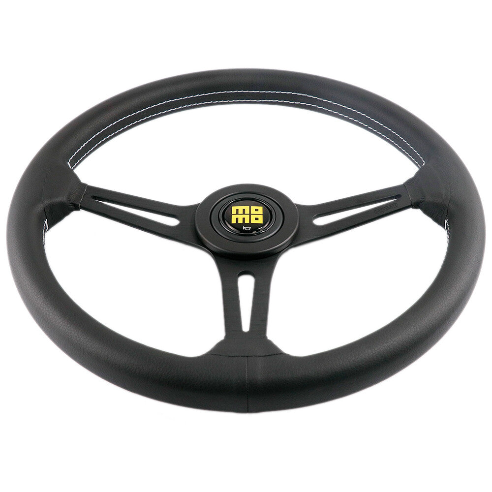 370Mm MOMO Italy Leather Black Spoke Sport Steering Wheel