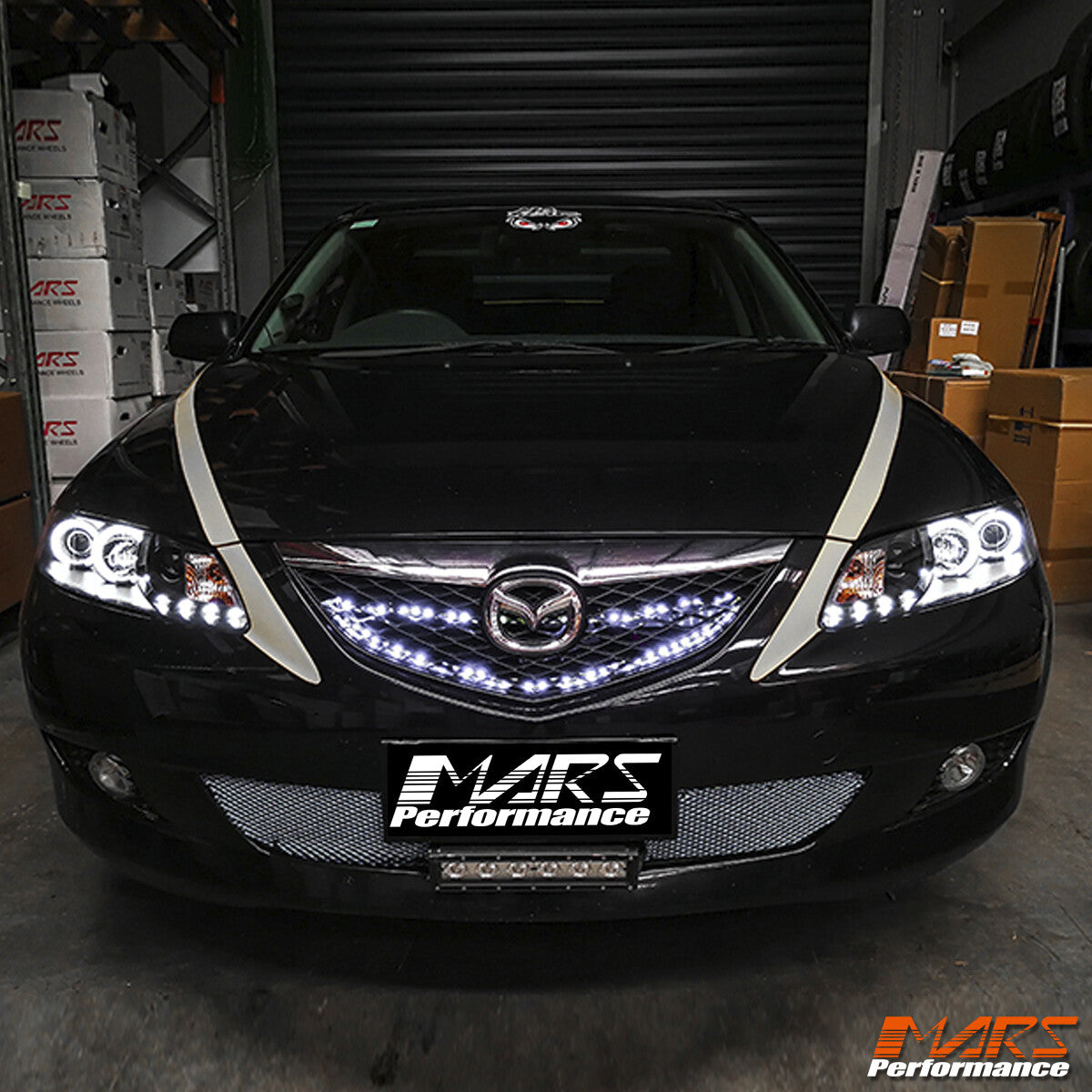 Black DRL LED CCFL Angel-Eye Projector Head Lights for Mazda 6 02-07 Sedan Hatch