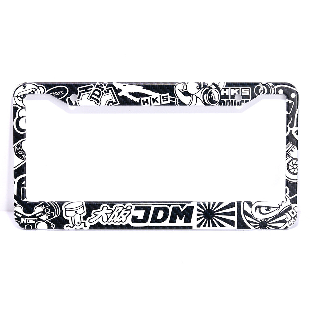 X2 JDM Graffiti USA Standard License Plate Frame Tag Cover Holder Black&White