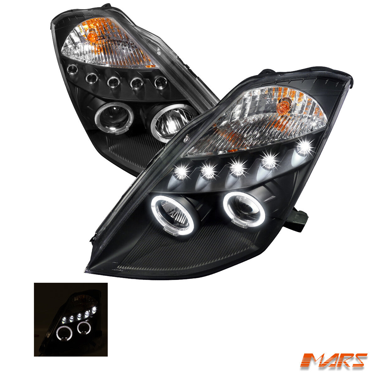 Black LED DRL HALO Projector Head Lights for Nissan 350Z Z33 2003-2005 Fairlady
