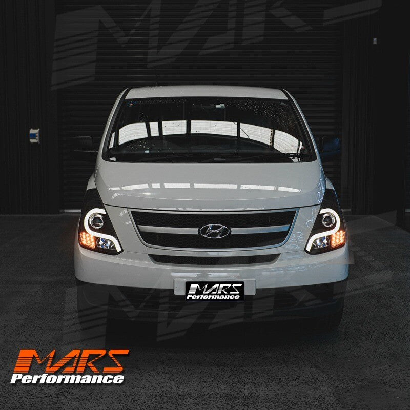 Black LED DRL Projector Head Lights for Hyundai Iload & Imax Van 2008-2018
